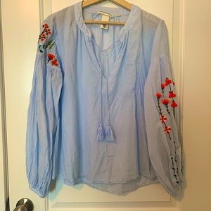 Embroidered bell sleeve top
